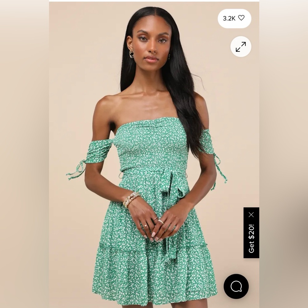 Lulu's Green Off-Shoulder Floral Midi Dress
